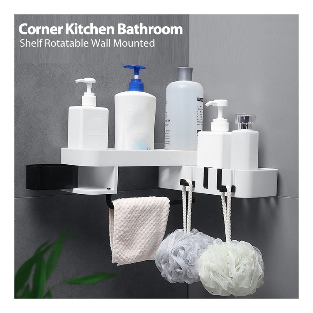 Corner Kitchen Bathroom Shelf Rotatable Wall Mounted