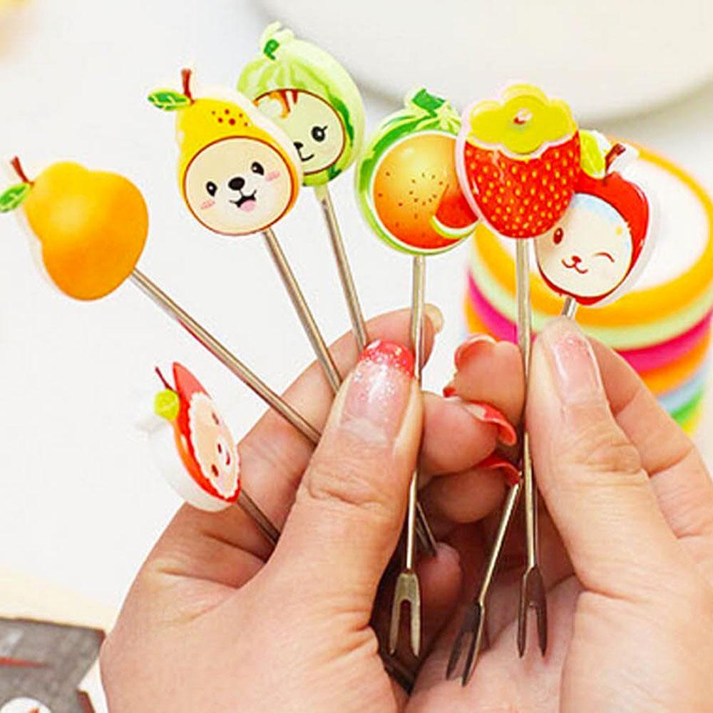 Set of 8 pcs Fun Shape Fruit Fork with Rings Stand - MultiColour