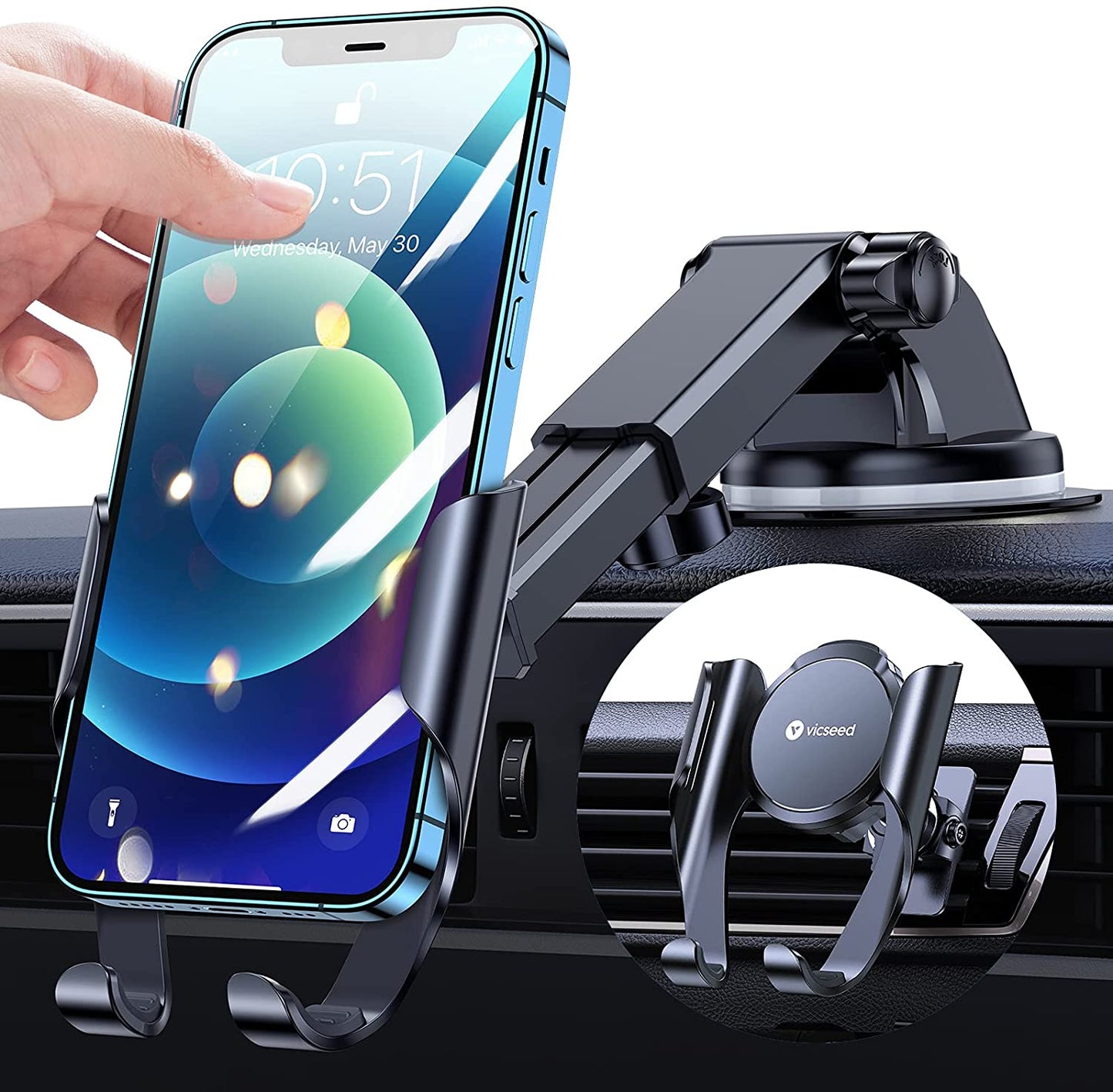 4 in 1 Car Phone Holder Mount, Thick Case & Heavy Phone Friendly