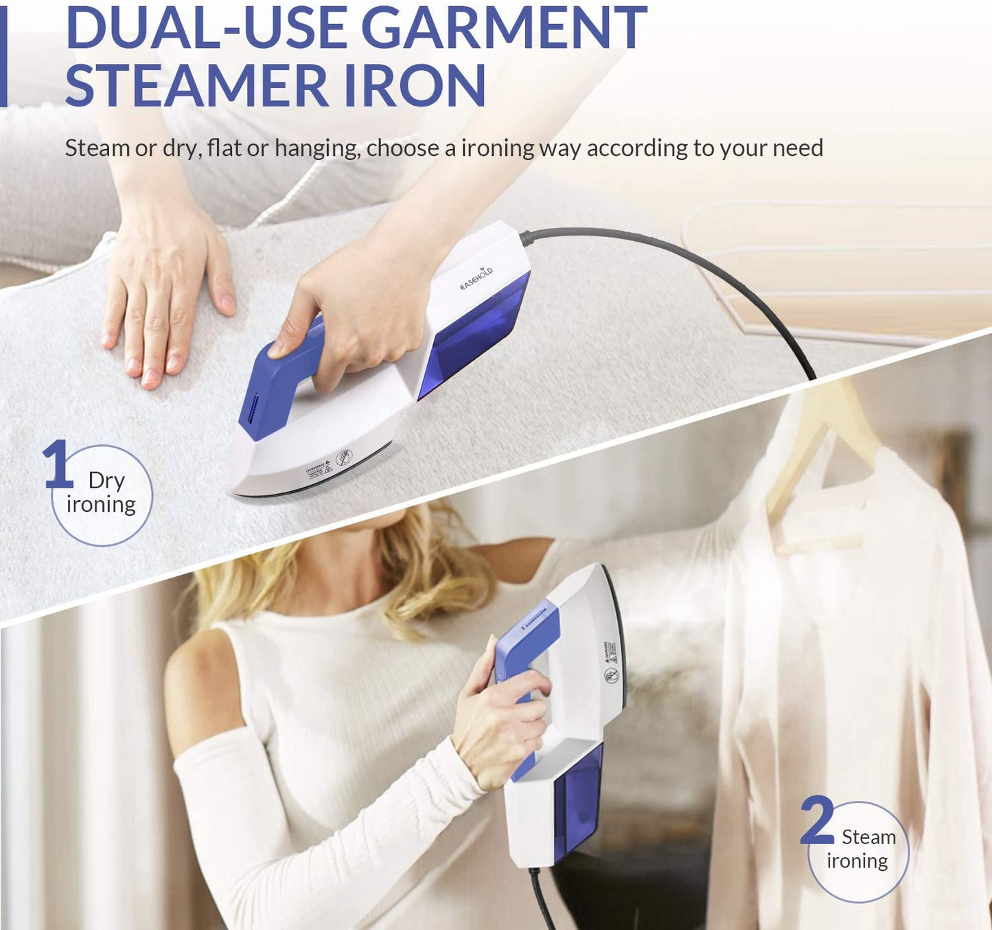 2 in 1 Flat and Hang Dry and Steamer Ironing Portable for Travel