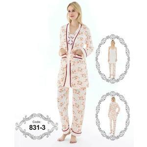 01A 3 Piece Set Women's Long Sleeve Nightwear Pajama set