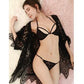 01A Floral Design 3 Pcs Lace Short Nighty with Gown