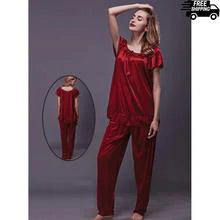 01A Women's Silk Short Sleeves Pajamas Set Nightdress & Loungewear